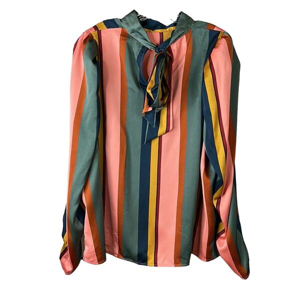 Fashion Nova Tops - Fashion Nova Feel The Groove Satin Striped Puff Sleeve Striped Top 3X
